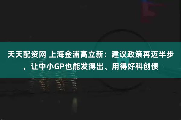 天天配资网 上海金浦高立新：建议政策再迈半步，让中小GP也能发得出、用得好科创债